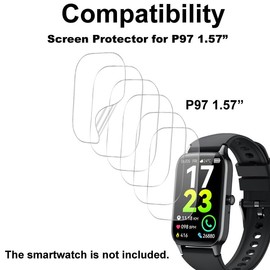smaate Soft Smart Watch Screen Protector Compatible with Soudorv P97 1.57” Fitness Tracker, TPU, 6-pack, Full Coverage, Bubble Self-healing