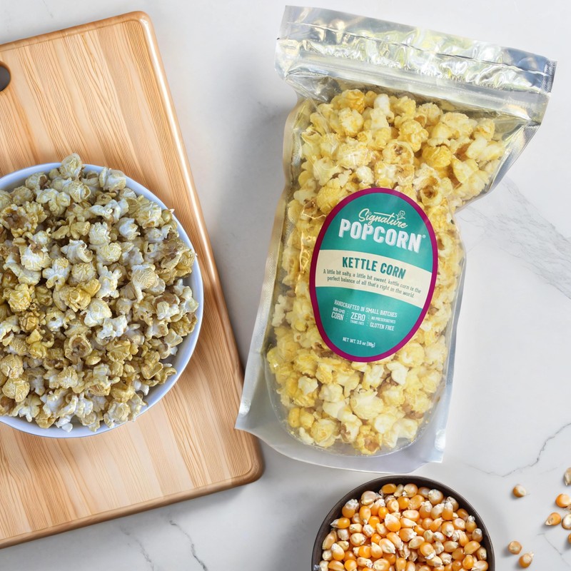 Signature Popcorn, Kettle Corn Snack, 3-Pack Large Resealable Bags, Gourmet