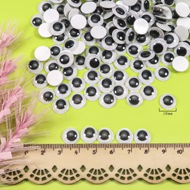 TOAOB 100 unidades de ojos móviles autoadhesivos, redondos, negros y blancos, 10 mm, ojos de plástico para álbumes de recortes, manualidades, accesorios para muñecas