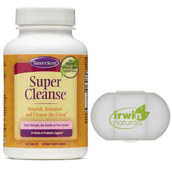 Nature's Secret Super Cleanse Extra Strength Toxin Detox & Gentle Elimination Total Body Cleanse, Digestive & Colon Health Support, 100 Tablets, with a Pill Case