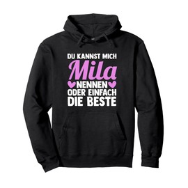 First name Mila pullover hoodie, black