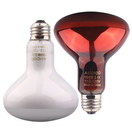 Aiicioo Reptile Heat Lamp Combo Set - 150W Day and Night Reptile Light Bulb Infrared Basking Bulb for Bearded Dragon Lizard Turtle Hermit Crab Leopard Gecko Snake Chameleon Tank