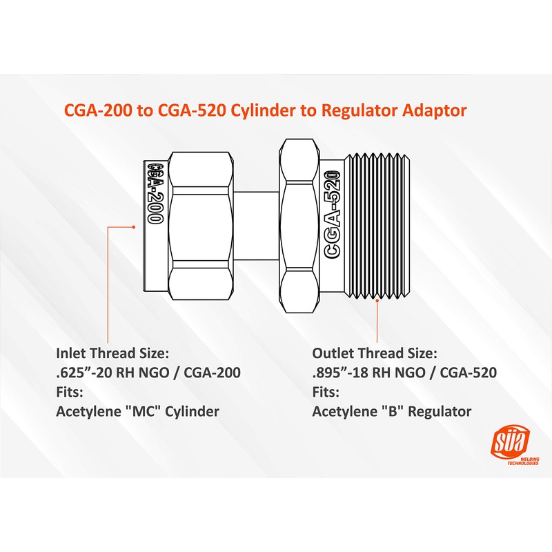 Acetylene Adaptor - CGA-200 (Size MC Cylinder) to CGA-520 (Size