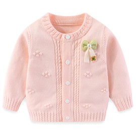 Yanmucy Baby Girl Sweater Cardigans Bow Cotton Knit Jumpers Coat Toddler Baby Girls Clothes Warm Outwear Knitwear Spring Autumn Jacket (UK, Age, 2 Years, 3 Years, Pink)