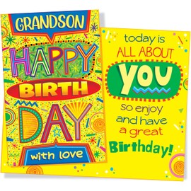 Chuck's Card-O-Rama - Birthday Card For Grandson - Made in Chicago - Excellent Card Stock, Envelope Included - Perfect Size: Opens to a generous 10″×7.75″ - Packaged in Extra Sturdy Mailer - 95781