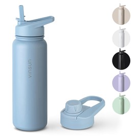 VINSUN Thermos Flask, Blue, 750 ml, Straw, Drinking Opening, Leak-Proof, Suitable for Carbonated Drinks, BPA-Free, Insulated Stainless Steel Drinking Bottle for Sports, School, Bike, Office, Camping