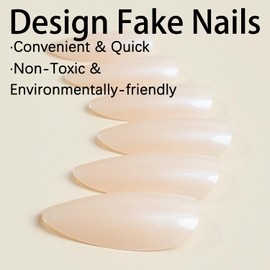 Champagne Chrome Press on Nails Medium Almond, MABKJLF Mirror Metal Stiletto Fake Nails Acrylic Nails with Bling Design, Fall Winter Glue on Nails for Daily Party Wear, False Nails Press ons in24 PCS