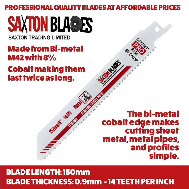 Saxton 150mm Professional Range Bi-Metal 8% Cobalt Reciprocating Saw Blade