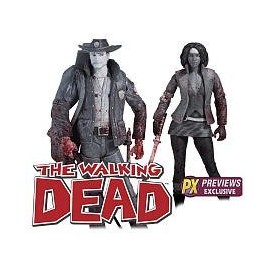Officer Rick Grimes & Michonne Bloody Black and White Variant The Walking Dead Action Figure Set PX Previews Exclusive