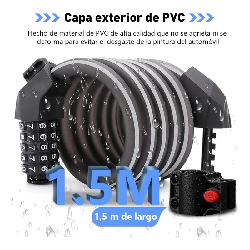 Candado Combinación Impermeable Para Bici/moto 1.5m Negro