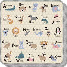 Baby Play Mat for Floor 59x59, Soft Portable, Non-Slip Crawling Mat Machine Washable Foldable Playmate for Babies,Toddlers, Infants Indoor/Outdoor Use, Alphabet & Animal Design