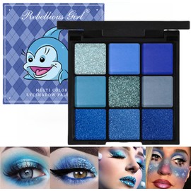 Punk Blue Glitter Eye Shadow 9 Colors, Palette Shadow Pigment, Blue Cool Ocean Color Palette, Blue Eye Shadow Palette - 06# Blue Dolphin
