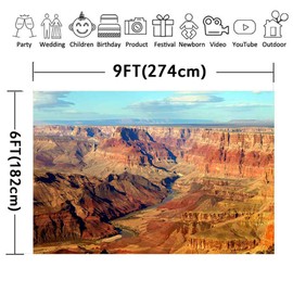 Aerial View of Epic Grand Canyon Photography Backdrop, 9x6FT, Travel Outdoor River Stream Rock Plateau Background, Photo Booth Studio Props LYLU864