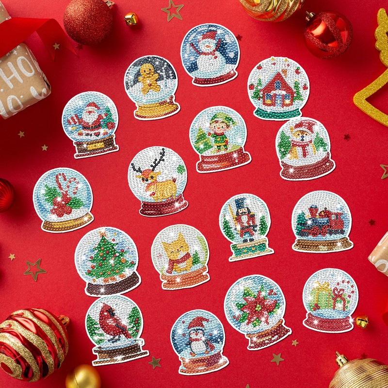 Winter Diamond Painting Magnets, 16 Pcs Christmas DIY Ornament Kits