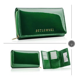 BETLEWSKI® Women's Wallet Made of Genuine Leather RFID Purse Ladies Very Beautiful Colours with Many Compartments Including Gift Box Royal Leather Wallet Green, Green, Elegant