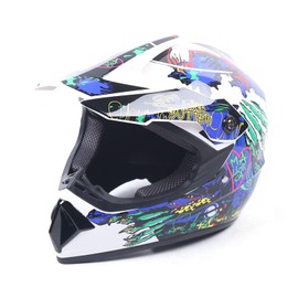 Motorcycle Helmet, Gloves & Sunglasses GDAE10 Motocross ATV Dirt Bike MTB Safety Riding Racing Protector Kit Glasses Goggles (White Blue, Large)