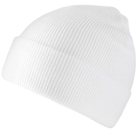 TYONMUJO Unisex Adult Knit Beanie for Men Women Warm Snug Hat Cap White
