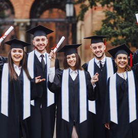 GHGMAO Plain Graduation Stole for Unisex Adult Angled End With Trim Graduation Sash Honor Stoles, 72" Long, 7 Colors (White and Blue)