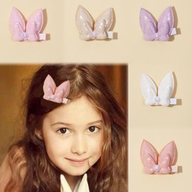 Cute Small Easter Bunny Hair Bow Clips For Girls – 5 Pcs Glitter Ribbon Rabbit Hairpins Barrettes, Handmade Spring Hair Accessories For Toddlers Teens Baby Kids