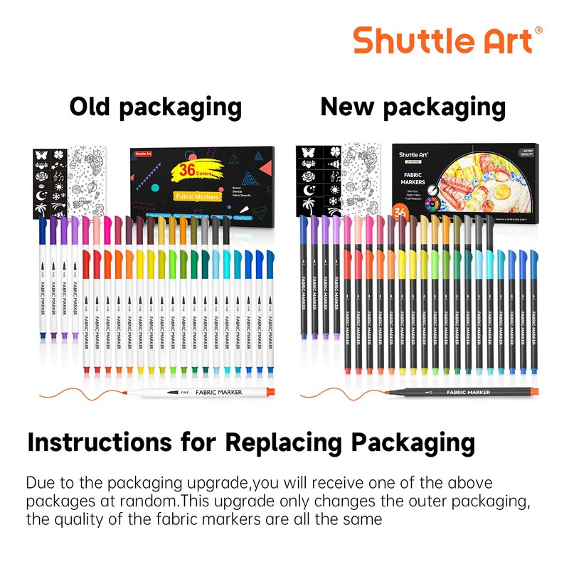 Shuttle Art Fabric Pens, Set of 36 Colors, Fabric Markers,