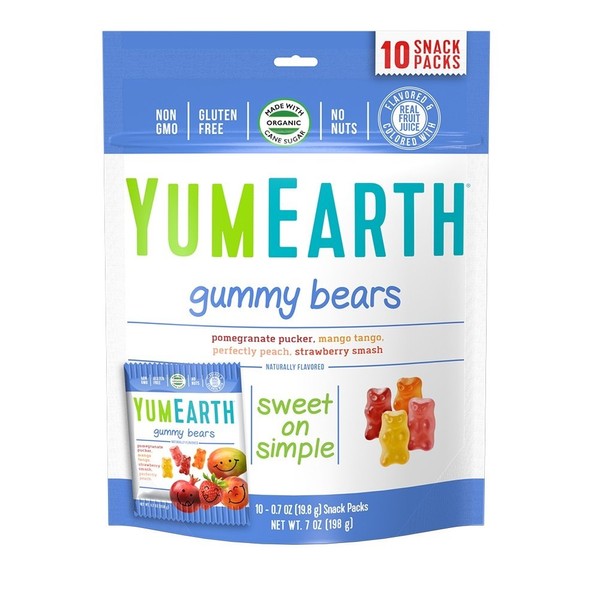 YumEarth Organic Fruit Flavored Gummy Bears, 10- .7oz. Snack Packs,