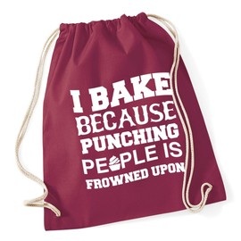 Hippowarehouse I bake because punching people is frowned upon Drawstring Cotton School Gym Kid Bag Sack 37cm x 46cm, 12 litres