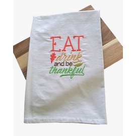 Unbranded Thanksgiving Kitchen Tea Towel Machine Embroidered Flour Sack 100% Cotton Gift
