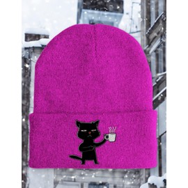 tshirtladen Mütze - Kaffee Katze - Beanie One Size - Wintermütze Soft Touch - Spruchmütze bestickt, Farbe: Pink