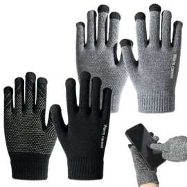 JSTHHTT 2 Pairs Winter Thermal Gloves, Winter Gloves for Men and Women, Touch Screen Gloves, Warm Knit Gloves, for Running Ski Cycling Riding Hiking Camping