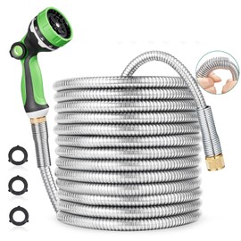 HOMEIDEAS 75 ft Leak-proof Stainless Steel Metal Garden Hose Set - Newly Premium SUS304 Spring Protective Sleeve, Anticorrosive 3/4" Brass Fittings - Perfect for Outdoor Watering