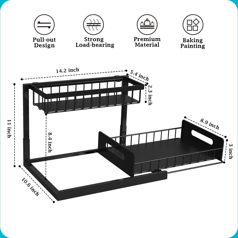 REALINN Under Sink Organizer, Pull Out Cabinet Storage 2 Tier