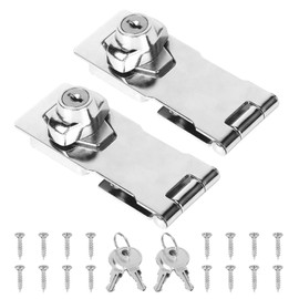 EXLECO Pack of 2 Hasp with Lock, Padlock, Hasp Stainless Steel Cellar Lock, Cabinet Lock, Door Latch, Outdoor Sliding Door Lock with Key, Safety Latch for Garden Gates, Gates, Garage, Silver