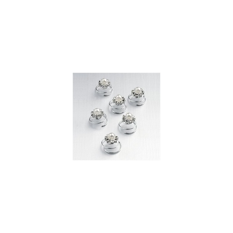 New Ladies X6 Shiny Silver Crystal Metal Pearl Hair Pin