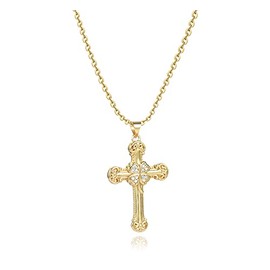 MiiFort Clover Cross Gold Necklace for Women Lucky Love Heart Religious Pendant Necklace Choker Birthday Family