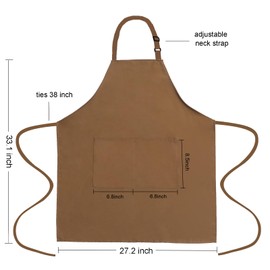 MissOwl 2 Pack Adjustable Bib Apron Long Ties with 2 Pockets Thicker Canvas Water Resistant Kitchen Cooking Baking Chef Aprons for Women Men Brown