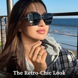 Myiaur Oversized Cat Eye Sunglasses for Women, Polarized Square Sun Glasses Big Large Shade with UV Protection