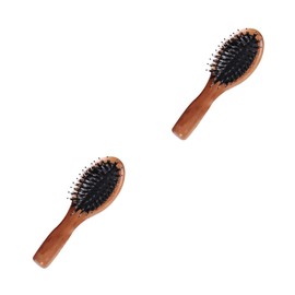 FOMIYES 2pcs Scalp Massager Hair Brush Portable Comb Brush Natural Wood Bristle Comb Black Rubber Handle Haircut Tool