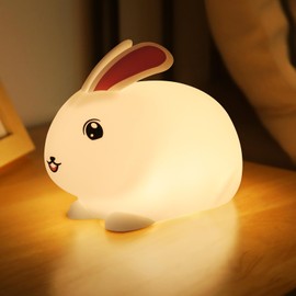 SALUOKE Rabbit Night Light Children, Kawaii Rabbit Night Light Baby, 7 Colours LED Night Light Dimmable with Timer, Bunny Night Light Lamp, Night Light Baby Nursing Light, Night Light Children's Room