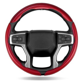 CARSUDO 3pcs Carbon Fiber Anti-Slip Auto Car Steering Wheel Cover Fits for Toyota Rav4 Corolla Camry Highlander (Red)