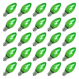 Vickerman 509708 - C7 Candelabra Screw Base Green Transparent Dimmable LED (25 pack) Christmas Light Bulbs (XLEDTC74-25)