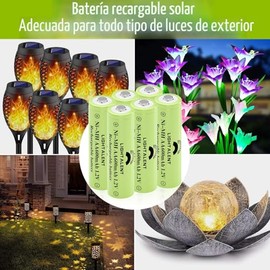 Lightalent Pilas Recargables Ni-MH AA, Batería Precargada de Alta Capacidad Doble A 1.2V para Luces Solares Exteriores (AA-600mAh-12pack)