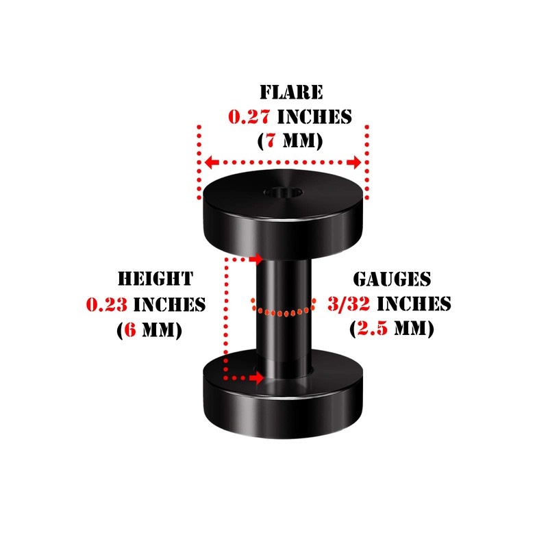 BIG GAUGES Pair of Stainless Steel 10g Gauge 2.5mm Black