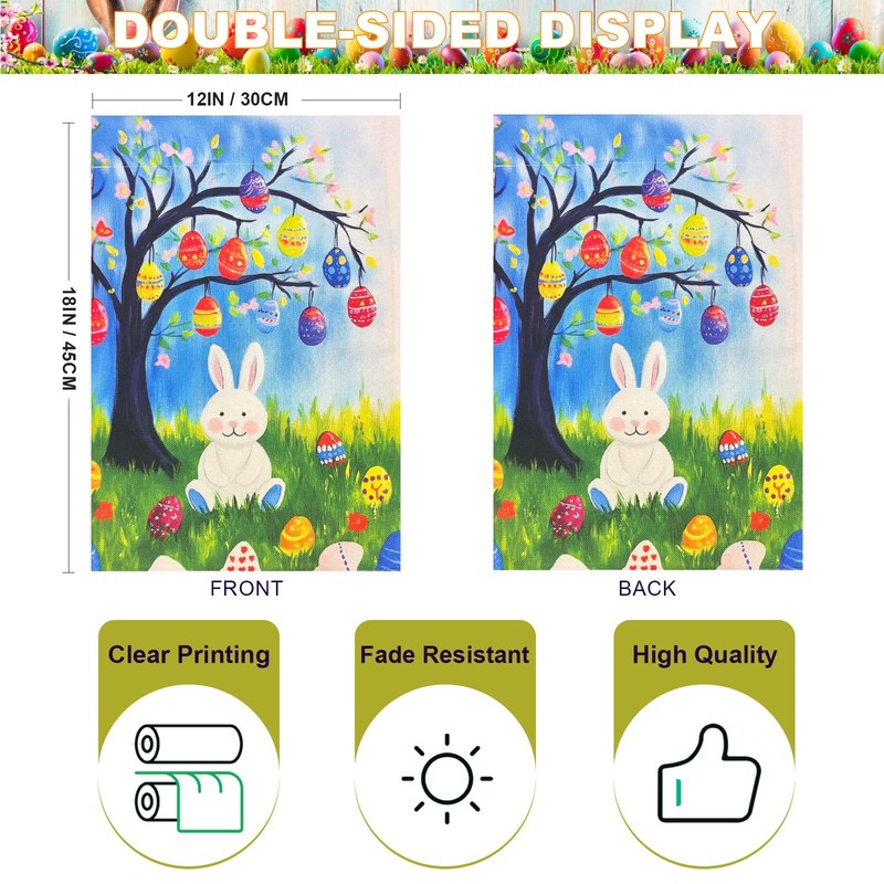 JRED Happy Easter Garden Flags 12x18 Inch, Double Sided Easter