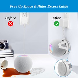 PlusAcc Wall Mount for Homepod Mini - Holder with 2 Installation Methods, Build in Cord Management Stand, Bracket Suitable for Bedroom, Kitchen, Living room 2-Pack White