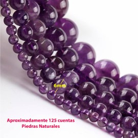 125 Pieces Round Natural Stone Beads Amethyst for Bracelet Jewellery Making with Hole, Strands Gemstones for Loose Necklaces (6mm (125pcs), Amethyst)