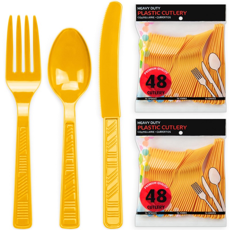DecorRack Plastic Cutlery Set, Yellow Colored Plastic Silverware Sets for
