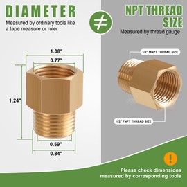 Ailbiuko 5 PCS Brass Pipe Fittings,1/2" NPT Thread Male x 1/2" NPT Thread Female Reducer Adapter Extension Fittings Brass fitting