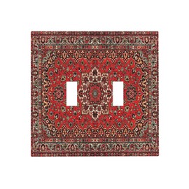 WUYOCHA Vintage Red Persian Rug Pattern Double Toggle Light Switch Covers 2 Gang Wall Plate Dual Decorative Switchplate Electrical Faceplate for Farmhouse Decor