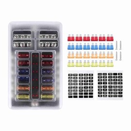 Pegatina de 12 Vías con Luz LED, Bloque Impermeable Fusibles Cuchilla para Automóvil, Yate Marino y Vehículos Recreativos, Caja Portafusibles Universal Soporte Resistente