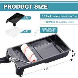 Menkxi 100 Pack 4 Inch Paint Tray and Liner Set, 10 Set Paint Tray with 90 Pcs Disposable Paint Tray Liners Durable Plastic Paint Roller Tray Set for Paint Supplies to Fit Most Paint Rollers